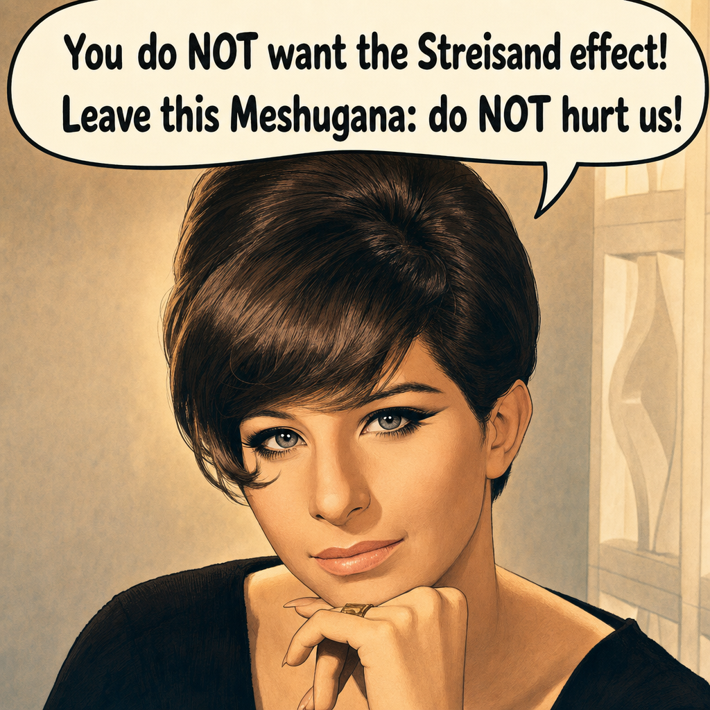 You do not want the Streisand Effect — leave this meshugana, do not hurt us